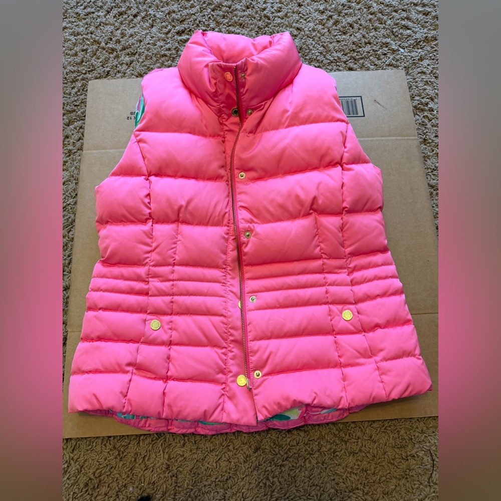 Lilly Pulitzer Pink, Green and White Quilted Tropical Vest